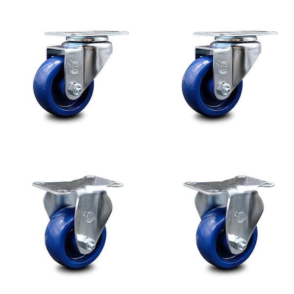 3.5 Inch Solid Polyurethane Wheel Swivel Top Plate Caster Set with 2 Rigid SCC